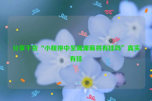 分享干货“小程序中至鹰潭麻将有挂吗”真实有挂