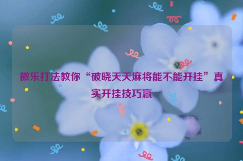 微乐打法教你“破晓天天麻将能不能开挂”真实开挂技巧赢