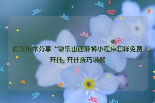 微乐技术分享“微乐山西麻将小程序怎样免费开挂- 开挂技巧讲解