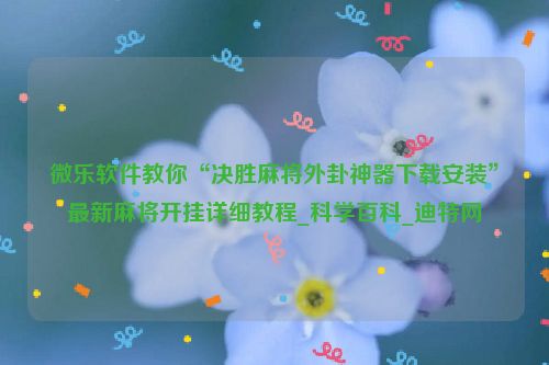 微乐软件教你“决胜麻将外卦神器下载安装”最新麻将开挂详细教程_科学百科_迪特网