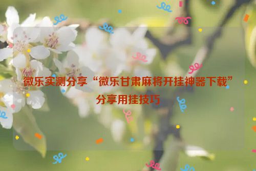 微乐实测分享“微乐甘肃麻将开挂神器下载”分享用挂技巧