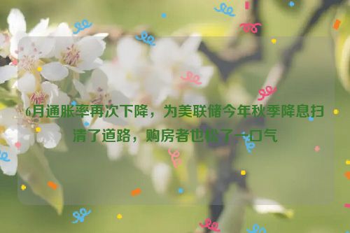 6月通胀率再次下降，为美联储今年秋季降息扫清了道路，购房者也松了一口气