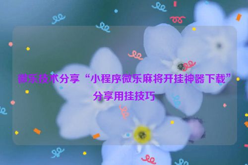 微乐技术分享“小程序微乐麻将开挂神器下载”分享用挂技巧