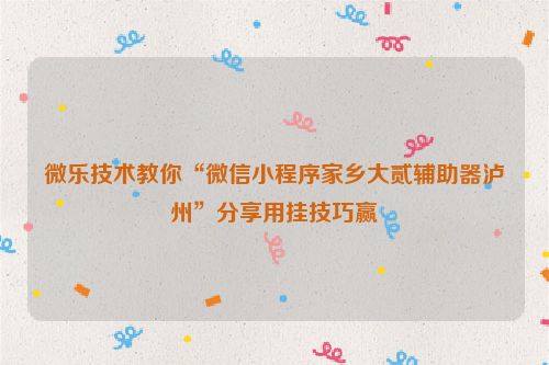 微乐技术教你“微信小程序家乡大贰辅助器泸州”分享用挂技巧赢