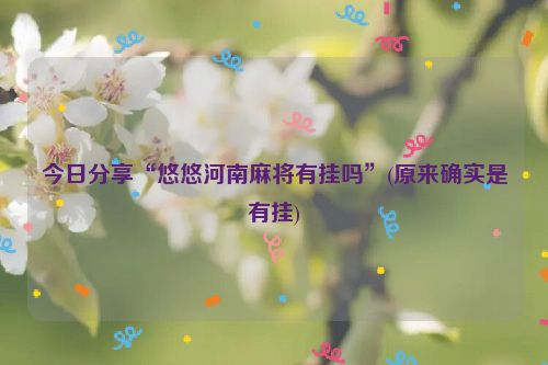 今日分享“悠悠河南麻将有挂吗”(原来确实是有挂)