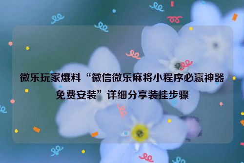微乐玩家爆料“微信微乐麻将小程序必赢神器免费安装”详细分享装挂步骤